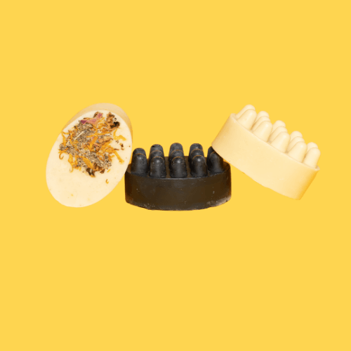 charcoal and smooth bar soap yellow background