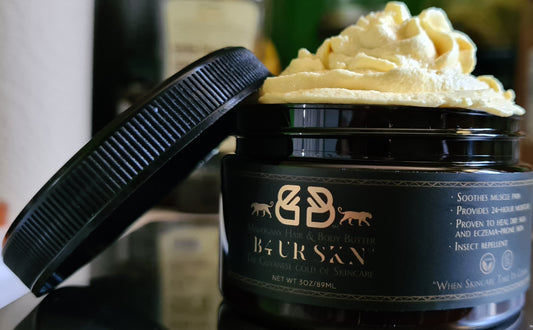 Mahogany Body & Hair Butter - vegan jar with whipped butter on top, handcrafted moisturizer for skin and scalp.